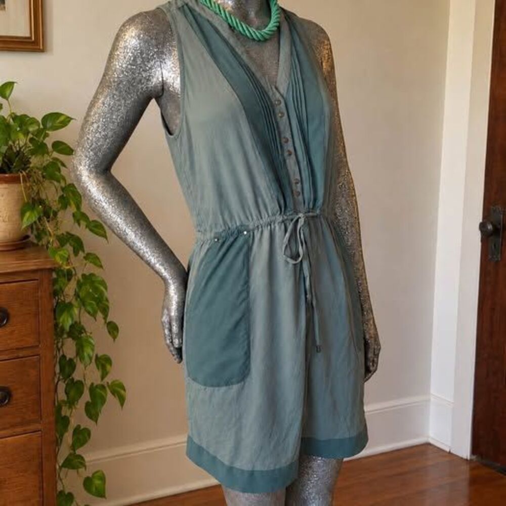 Maeve Anthropologie Teal Utility Dress Oversized Pockets Drawstring Waist